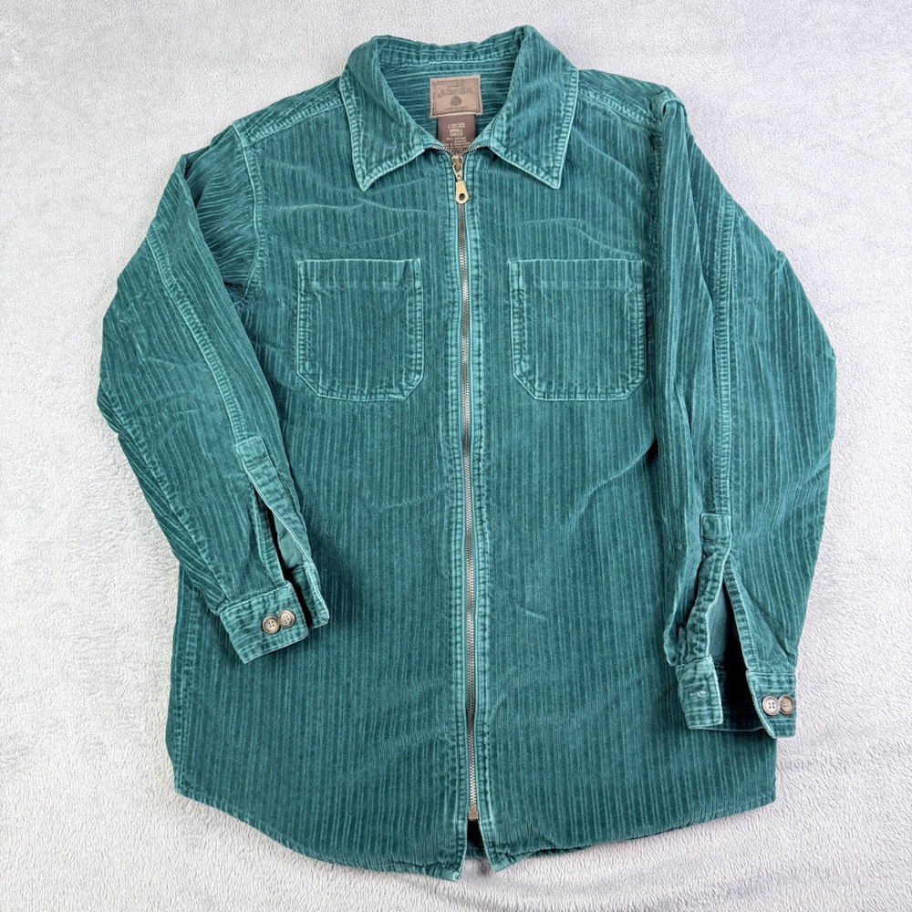 St Johns Bay Teal Green Corduroy Zip Up Shirt Jacket Small Cotton Shacket